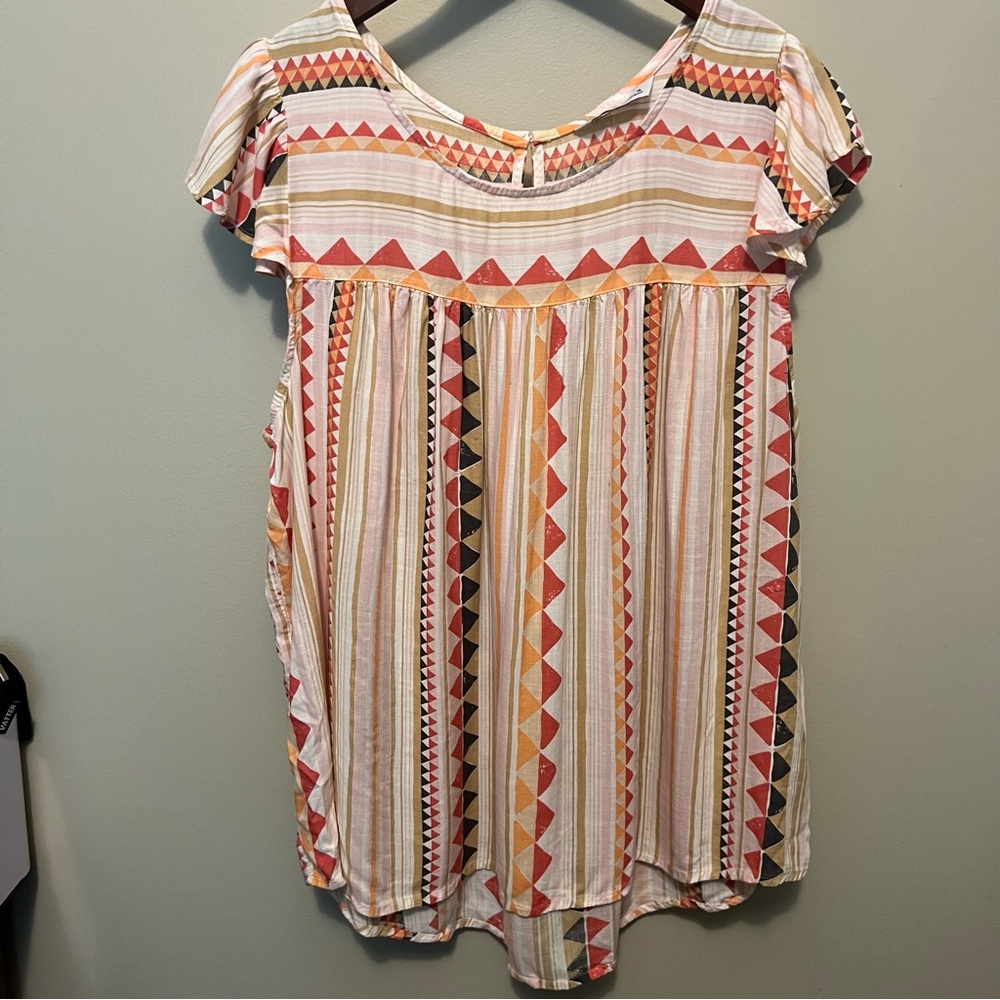 Sonoma women’s plus 1X Geometric Patterned top loose cotton blend summer